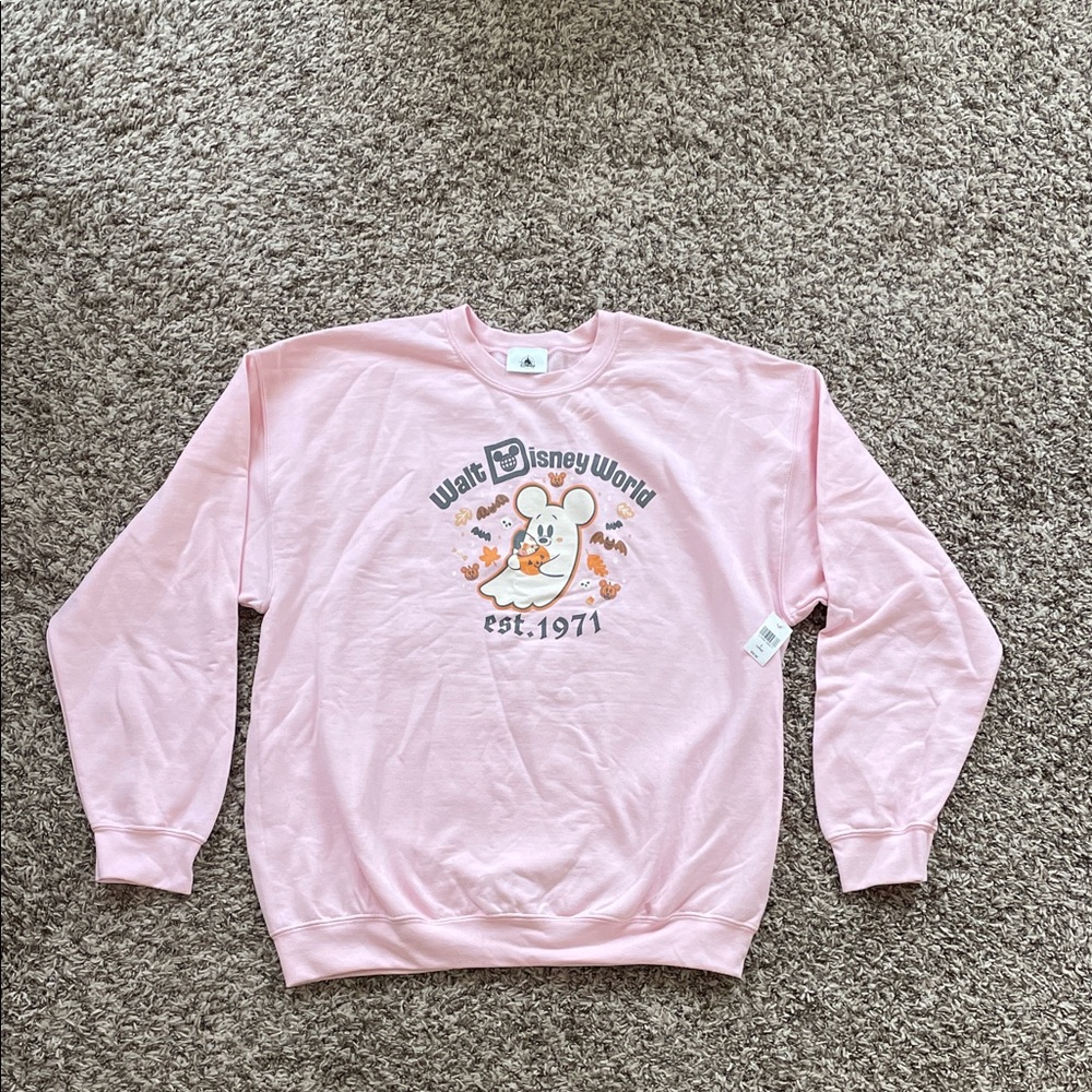Walt Disney World Halloween Mickey Pink Ghost Pullover Sweatshirt Large